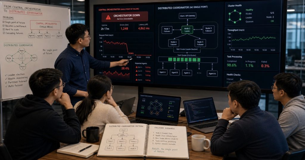 Your Multi-Agent Orchestrator Is a Central Brain That Will Fail: Why You Need a Distributed Coordinator